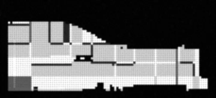 Computed camera coverage map over the same store floor plan, from FIG. 7A of US Patent 11,303,853